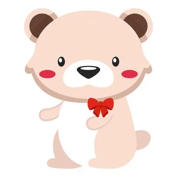 Cute teddy bear with red bow. Vector Stock Illustration