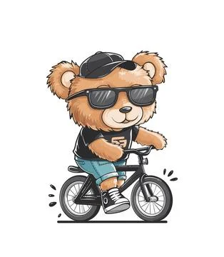 Cute Teddy bear rides bicycle vector isolated. Stock Illustration