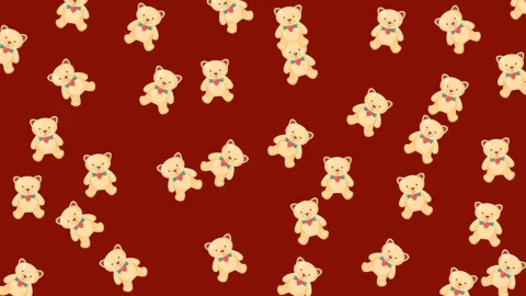 Cute Teddy Bear Seamless Pattern on Red Background for Valentine's Day Design Stock Footage 345539922