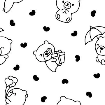 Cute teddy bear. Seamless pattern. Coloring Page. Stockillustratie
