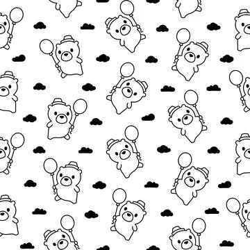 Cute teddy bear. Seamless pattern. Coloring Page. Illustrazione stock