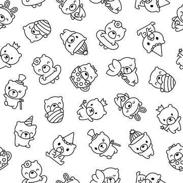Cute teddy bear. Seamless pattern. Coloring Page. Stockillustratie