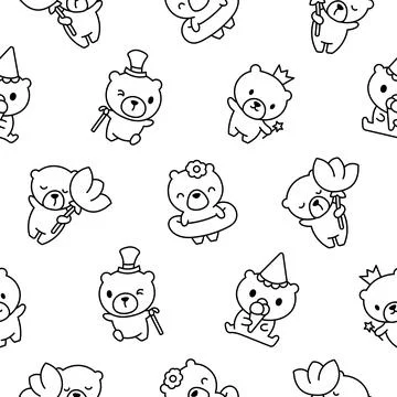 Cute teddy bear. Seamless pattern. Coloring Page. Stockillustratie