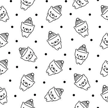 Cute teddy bear. Seamless pattern. Coloring Page. Stock Illustration