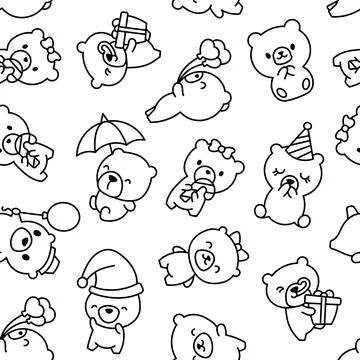 Cute teddy bear. Seamless pattern. Coloring Page. Stockillustratie