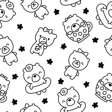 Cute teddy bear. Seamless pattern. Coloring Page. Stockillustratie