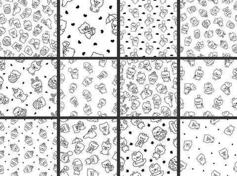 Cute teddy bear. Seamless pattern. Coloring Page. Stockillustratie