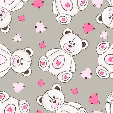 Cute teddy bear seamless pattern with pastel colors for kids and baby designs Illustrazione stock