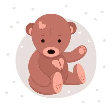 A cute teddy bear sits and waves its paw. Vector illustration. Stock Illustration