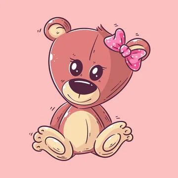 Cute teddy bear sitting alone cartoon style vector イラスト素材