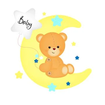 Cute teddy bear sitting on the moon. print for t-shirts with designs for kids Illustrazione stock