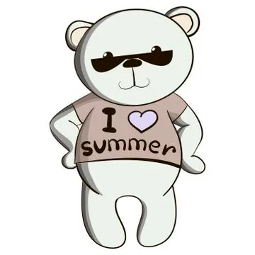 Cute teddy bear in summer t-shirt  Illustrazione stock