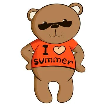 Cute teddy bear in summer t-shirt  イラスト素材