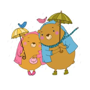 Cute teddy bear under an umbrella Illustrazione stock