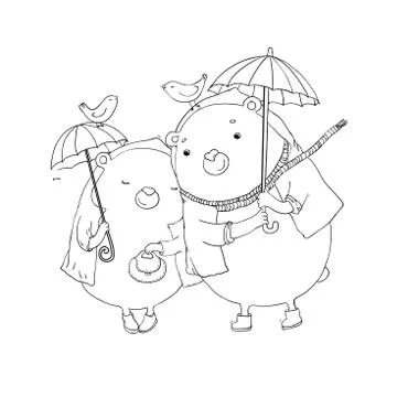 Cute teddy bear under an umbrella Stock Illustration