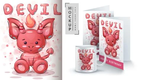 Cute teddy devil poster and merchandising. Stock-Illustration