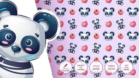 Cute teddy panda - seamless pattern Stock Illustration