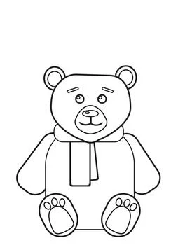 Cute teddy in scarf. Vector illustration doodle outline. Stock Illustration
