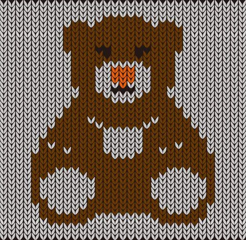 Cute teddy toy on the knitting pattern, Happy new year, vector illustration Illustrazione stock