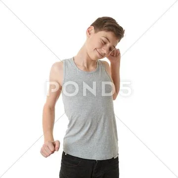 Cute teenager boy over white isolated background Stock Photos