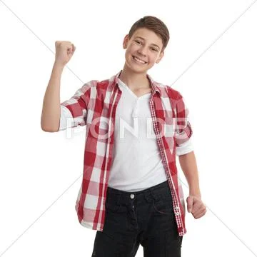 Cute teenager boy over white isolated background Stock Photos