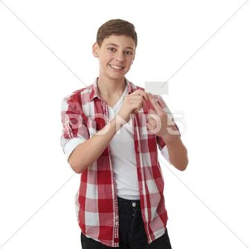 Cute teenager boy over white isolated background Stock Photos