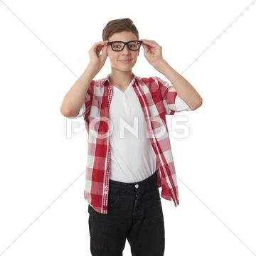 Cute teenager boy over white isolated background Stock Photos