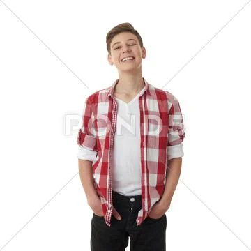 Cute teenager boy over white isolated background Stock Photos