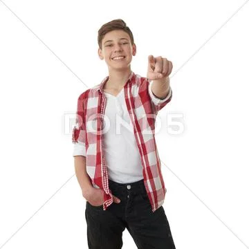 Cute teenager boy over white isolated background Stock Photos