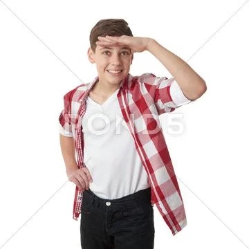 Cute teenager boy over white isolated background Stock Photos