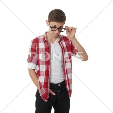 Cute teenager boy over white isolated background Stock Photos