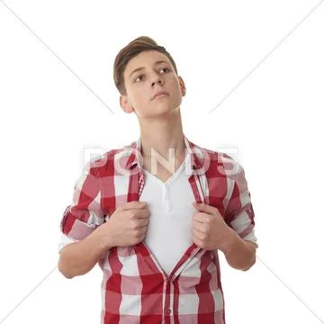 Cute teenager boy over white isolated background Stock Photos