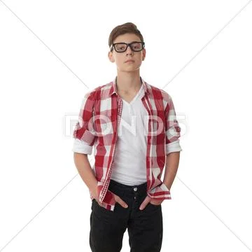 Cute teenager boy over white isolated background Stock Photos