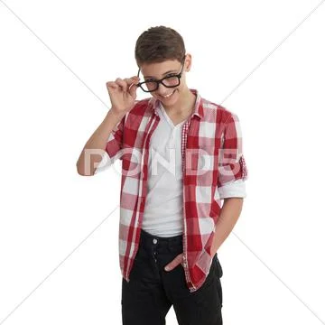 Cute teenager boy over white isolated background Stock Photos