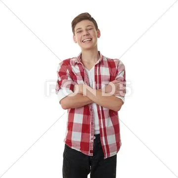 Cute teenager boy over white isolated background Stock Photos
