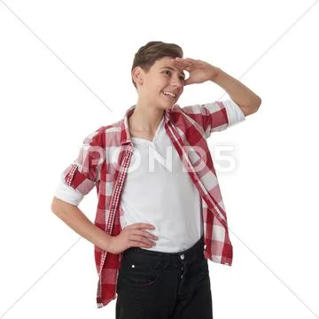 Cute teenager boy over white isolated background Stock Photos