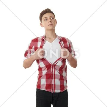 Cute teenager boy over white isolated background Stock Photos