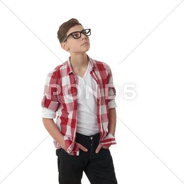 Cute teenager boy over white isolated background Stock Photos
