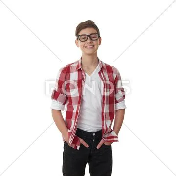 Cute teenager boy over white isolated background Stock Photos