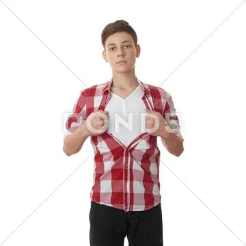 Cute teenager boy over white isolated background Stock Photos