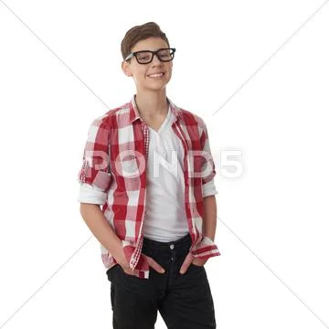 Cute teenager boy over white isolated background Stock Photos