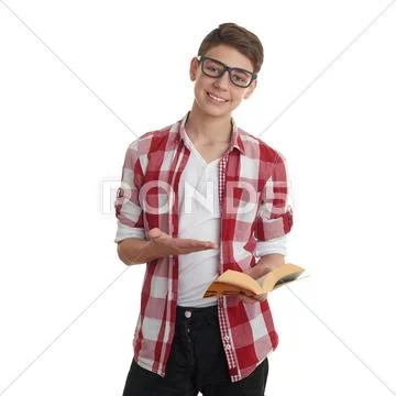 Cute teenager boy over white isolated background Stock Photos