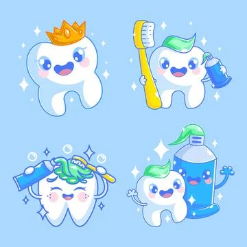 Cute teeth cartoon style set Stock Illustration