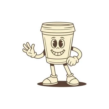Cute teeth smile coffee paper cup cartoon character contoured vector flat i.. Stock Illustration