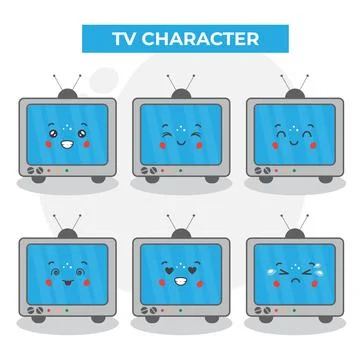 Cute Television Characters Set Stock Illustration
