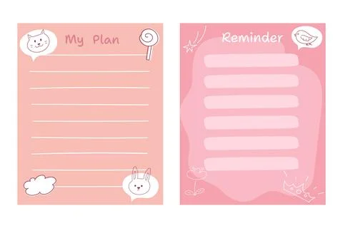 Cute templates for memo, reminder or to do list with animals. Paper notes Illustration