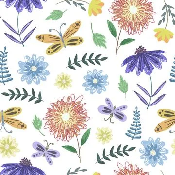 Cute tender pattern with flowers and butterflies Illustrazione stock