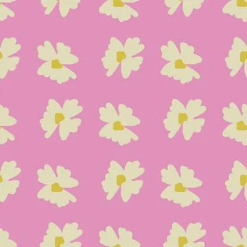 Cute tender seamless pattern with white abstract flower bud silhouettes. Pink Stock Illustration