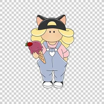 A cute textile doll with ice cream in her hands. toy collectible interior Stock Illustration