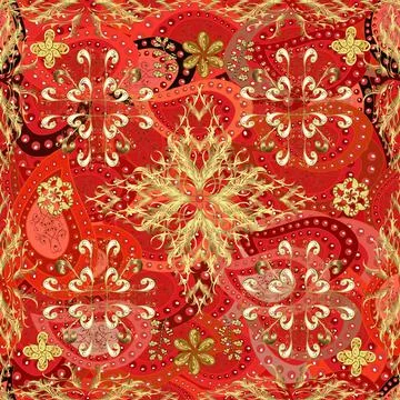 Cute textured curls. Seamless pattern. Brilliant lace, stylized flowers. Orienta Illustrazione stock